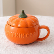 Taza de cerámica con tapa calabaza