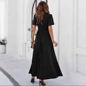 Vestido largo con abertura y escote V - Dressygt