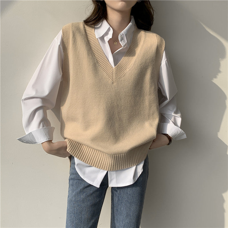 Chaleco tejido casual, cuello V