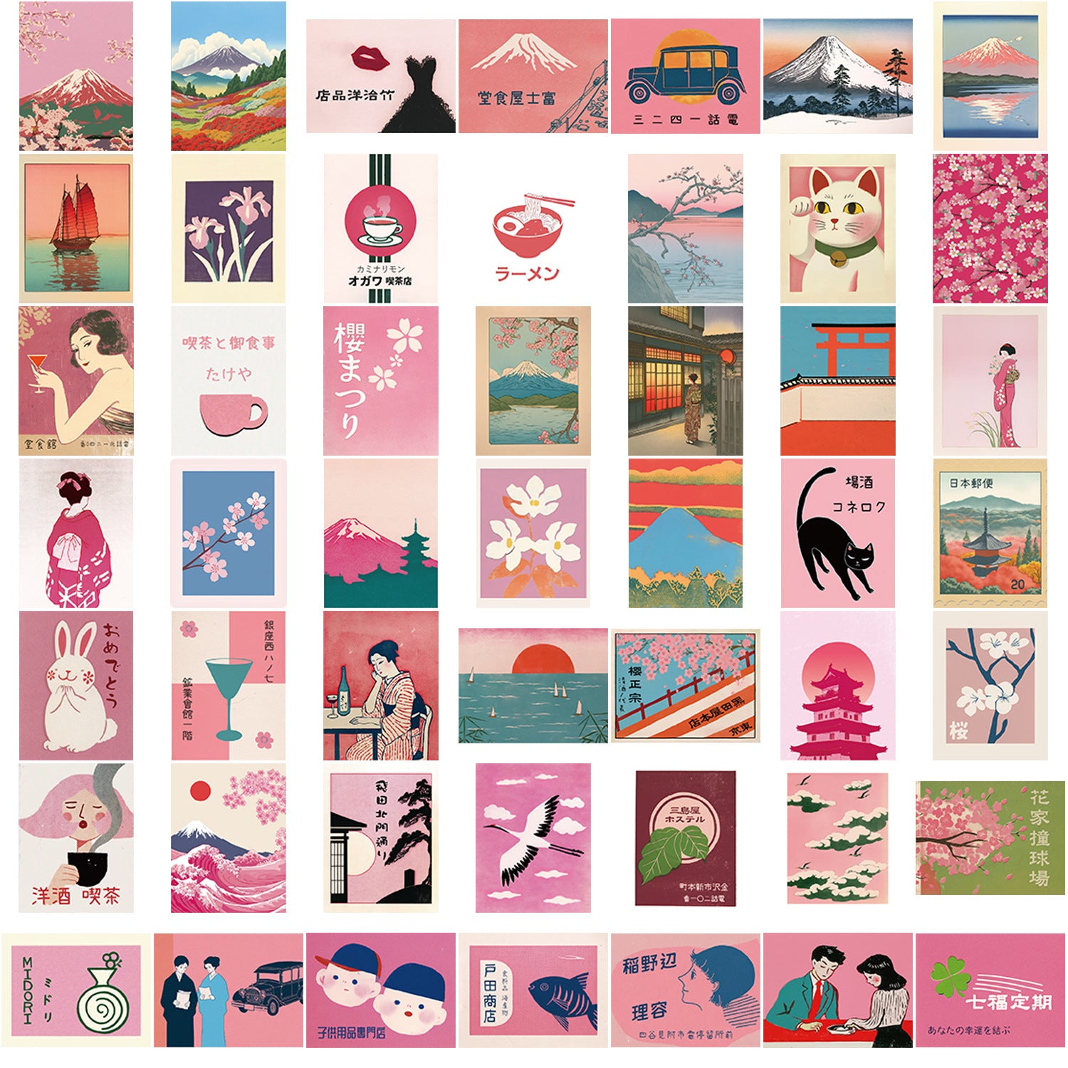 Set de 50 stickers estilo japonés vintage