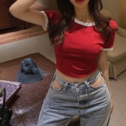 Blusa crop de cuello redondo - Dressygt