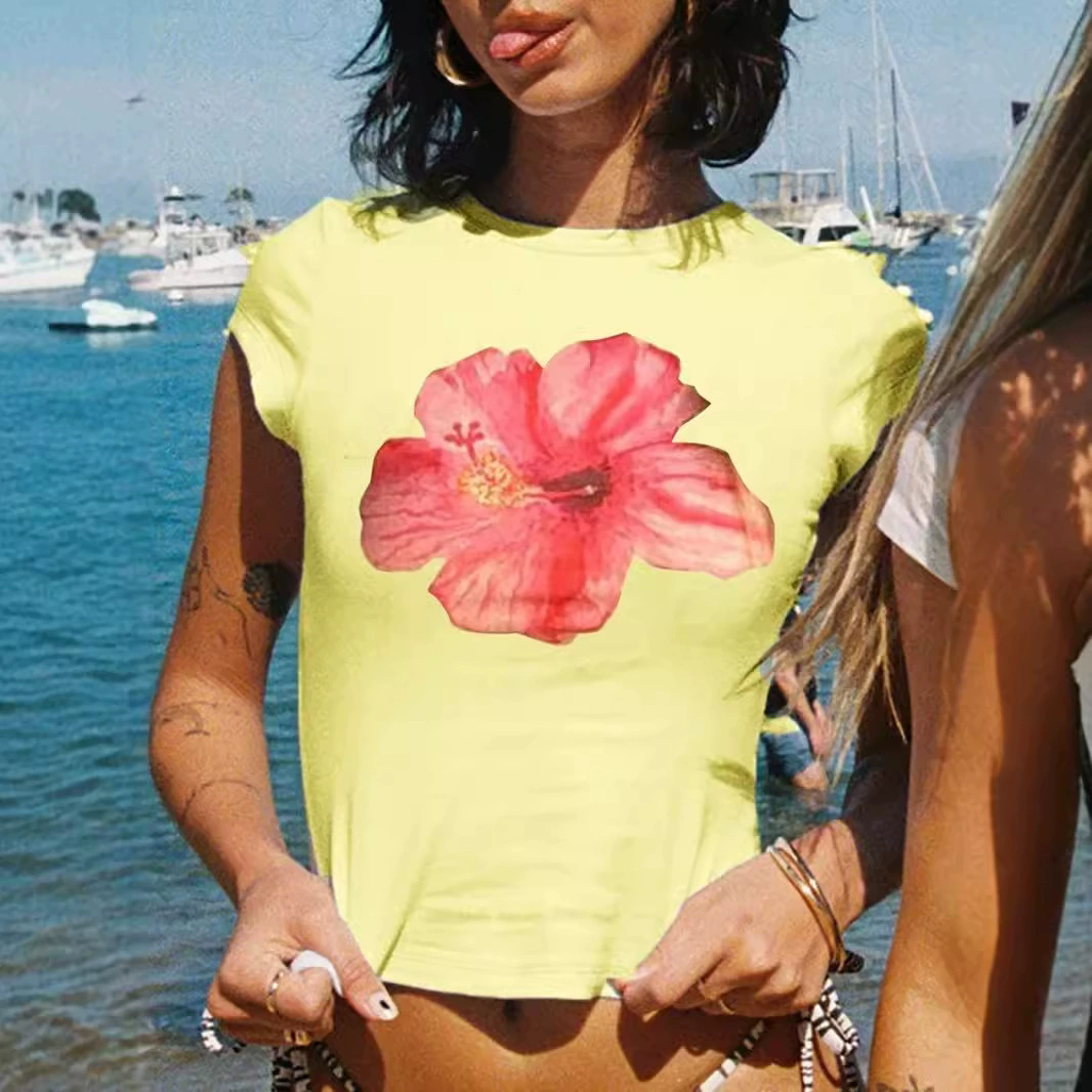 Crop top con diseño de flor color - Dressygt