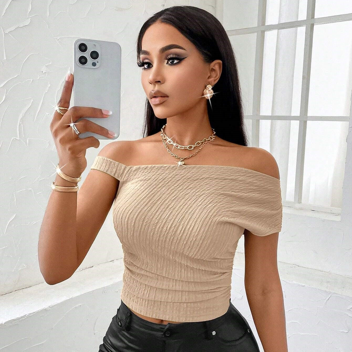 Blusa asimetrica con hombros caídos - Dressygt