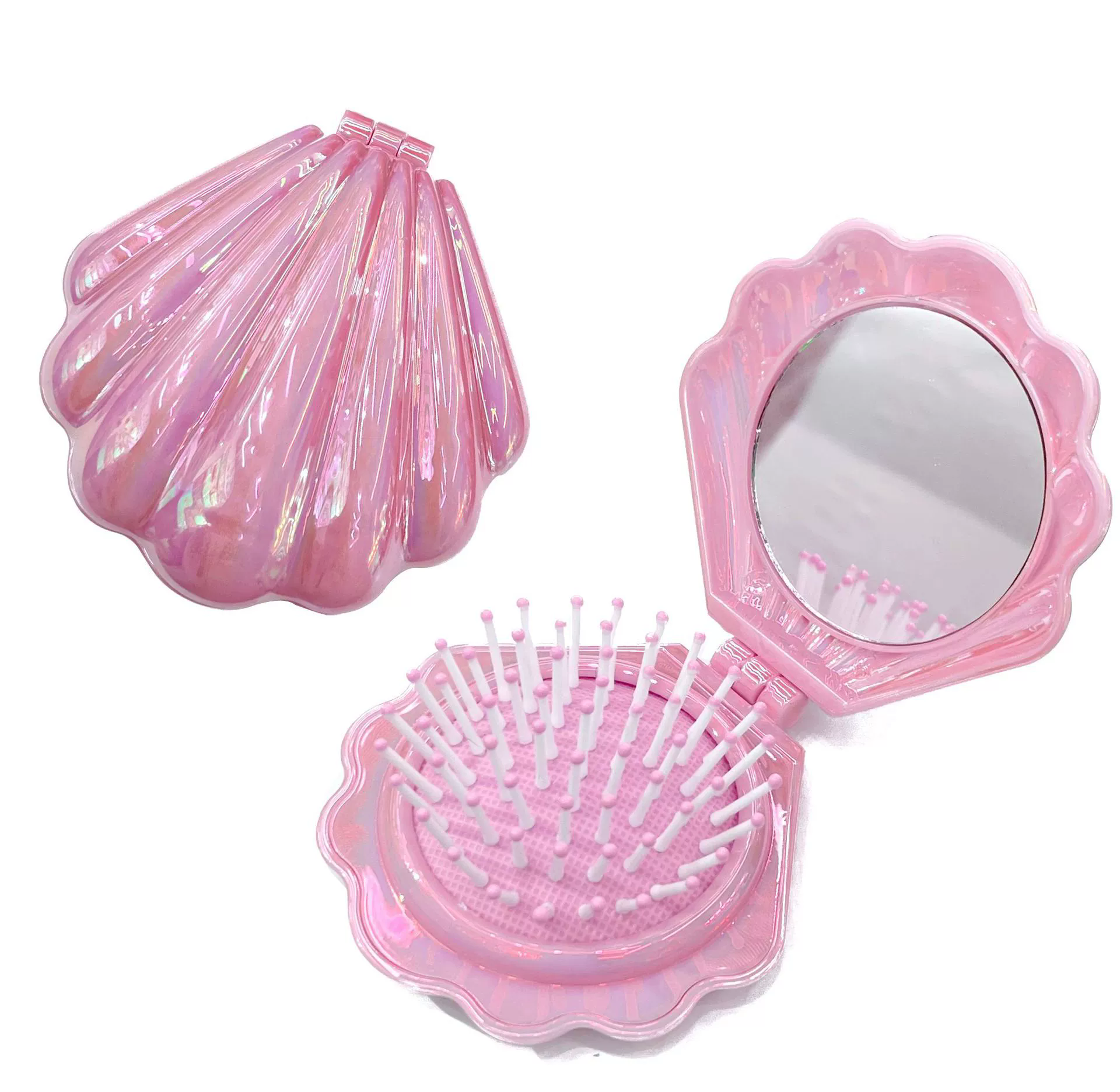 Mini peine plegable tipo concha con espejo