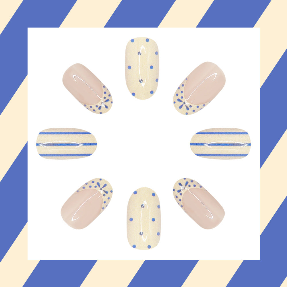 Set de uñas press on con diseño azul y nude - Dressygt