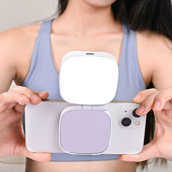 Luz selfie LED con espejo y rotación 360°