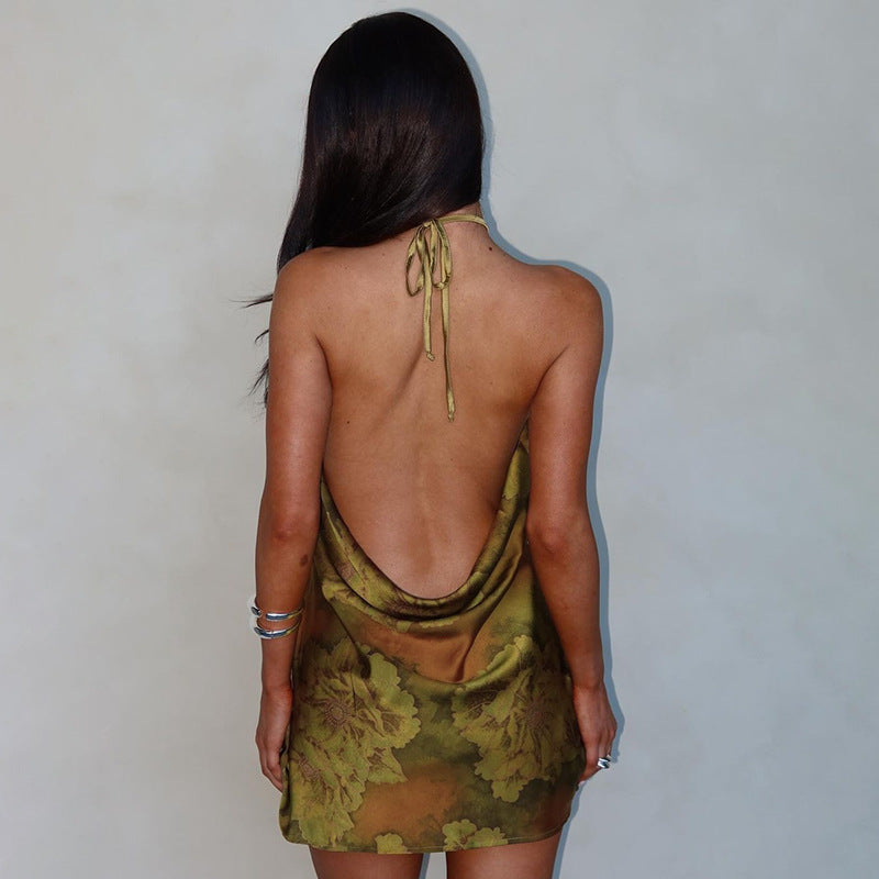Vestido corto halter estampado