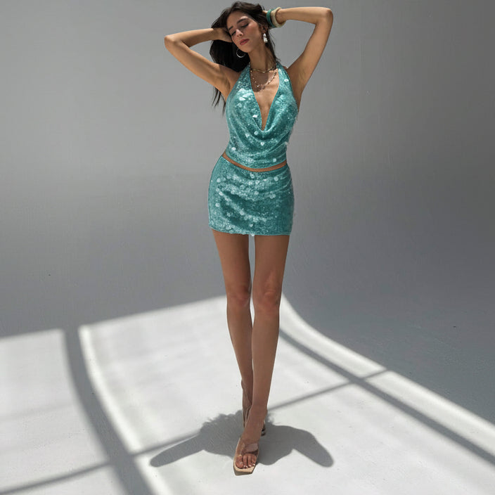 Set aqua estilo coctel con lentejuelas - Dressygt