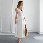 Vestido midi semi casual con escote V - Dressygt