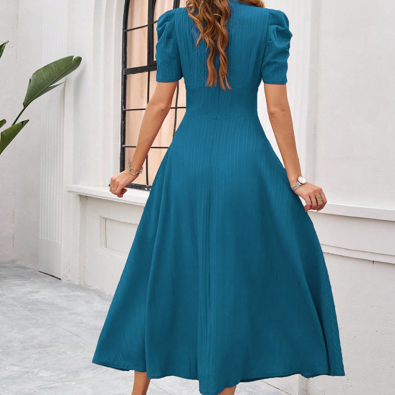 Vestido classy con mangas fruncidas - Dressygt