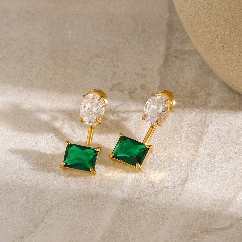 Aretes dorado de doble piedra