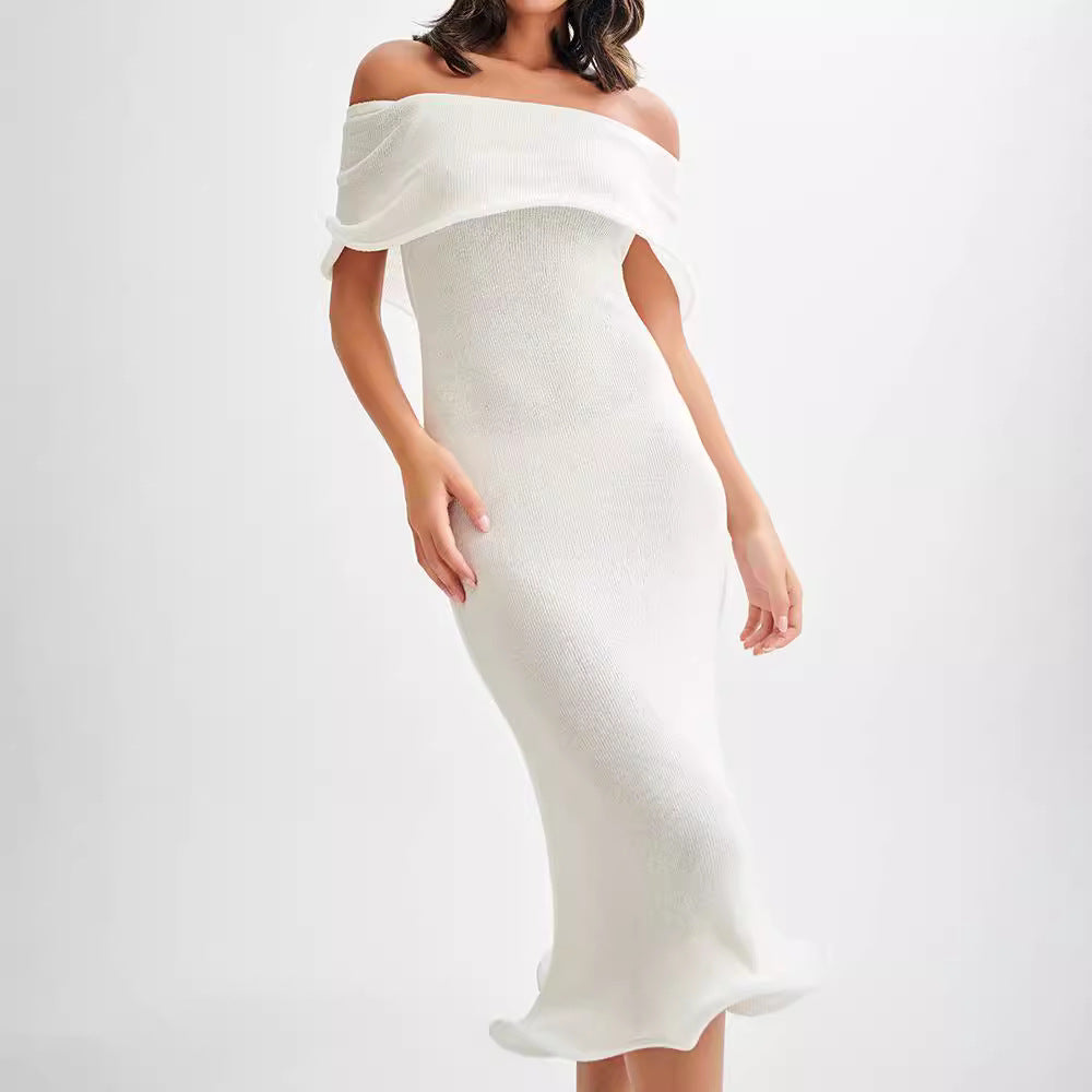 Vestido midi de hombros caídos