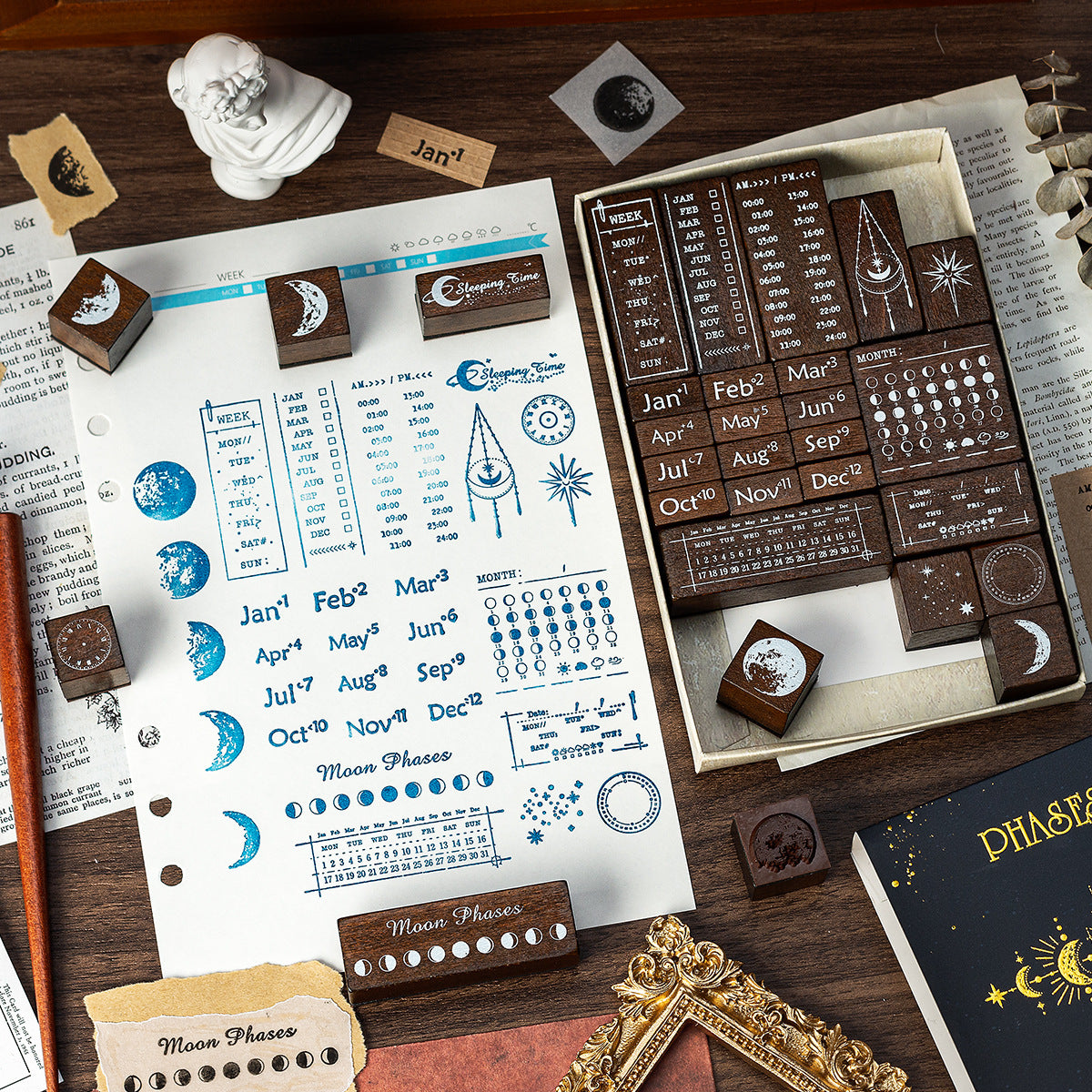 Set de 30 sellos para Journal con las fases de la Luna