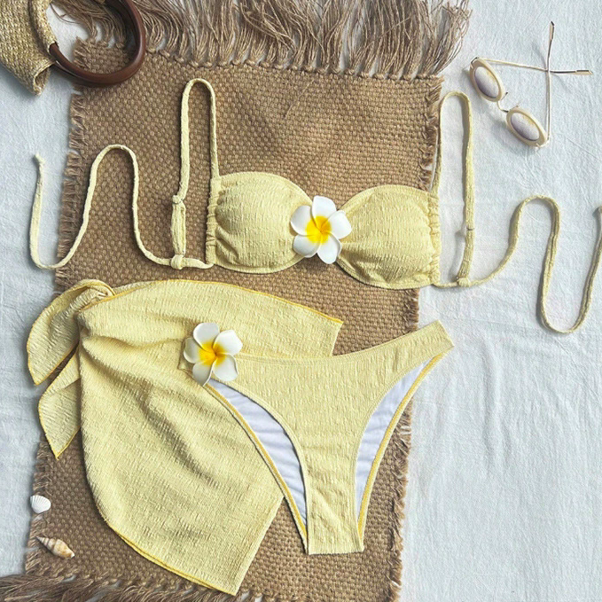 Traje de baño de 3 piezas con flores tropicales - Dressygt