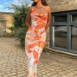 Vestido largo estampado con espalda abierta
