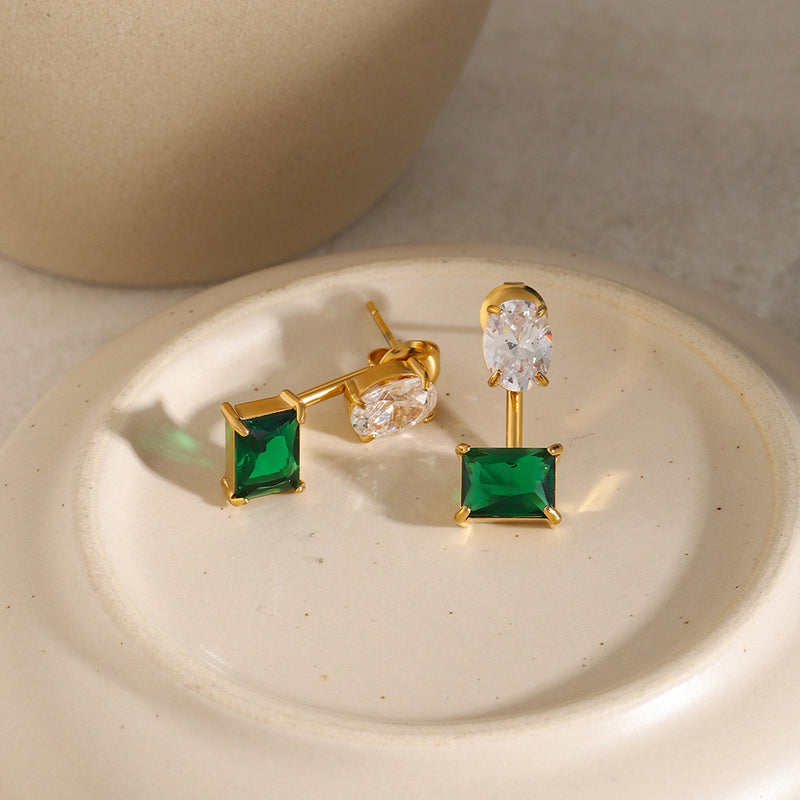 Aretes dorado de doble piedra