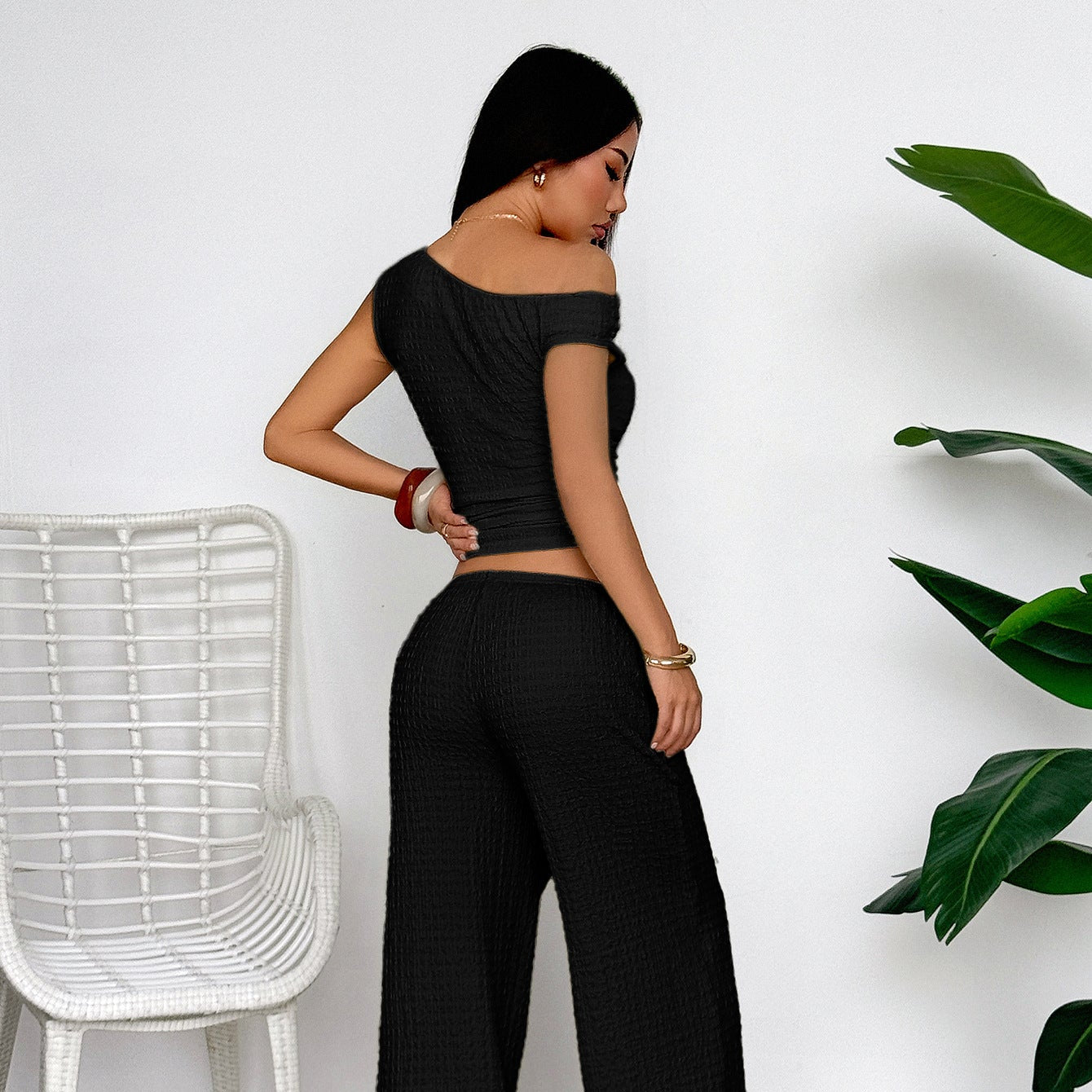 Conjunto casual de top asimétrico y pantalón palazzo - Dressygt