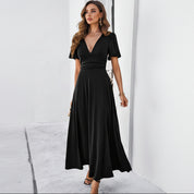 Vestido largo con abertura y escote V - Dressygt