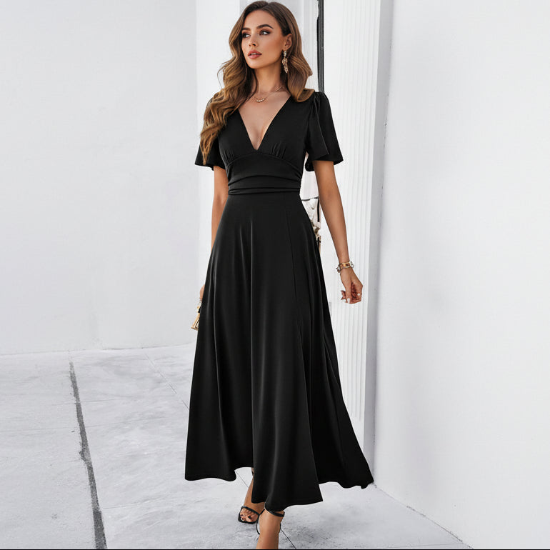 Vestido largo con abertura y escote V - Dressygt