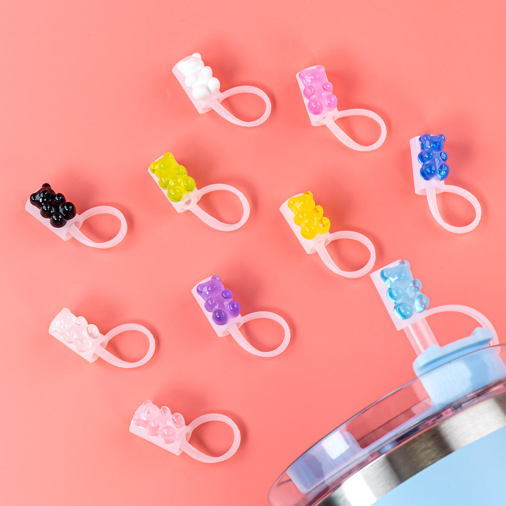 Set de 10 protectores de pajilla de osito de colores