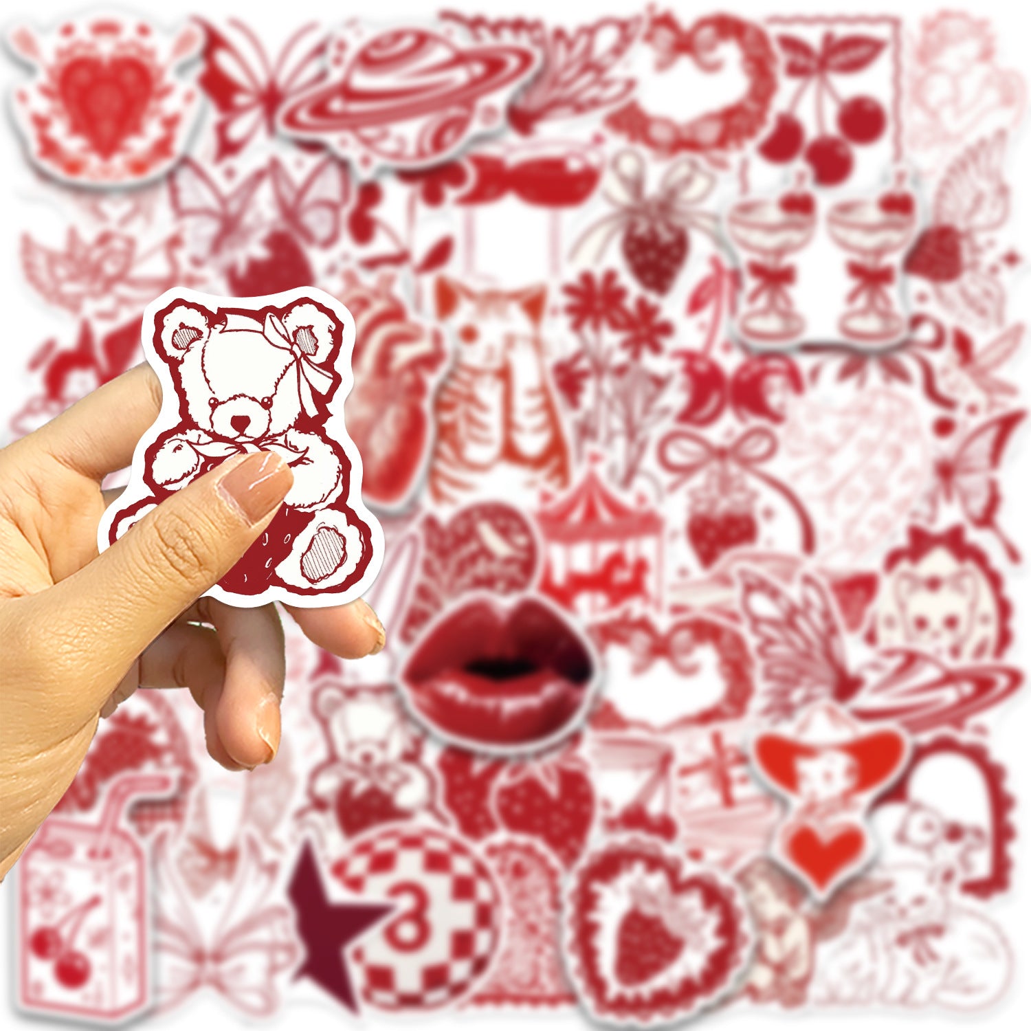 Set de 50 stickers estilo vintage rojos