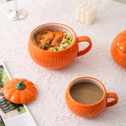 Taza de cerámica con tapa calabaza