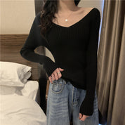 Blusa acanalada manga larga con cuello en V - Dressygt