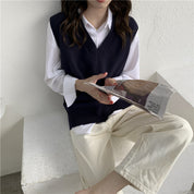 Chaleco tejido casual, cuello V