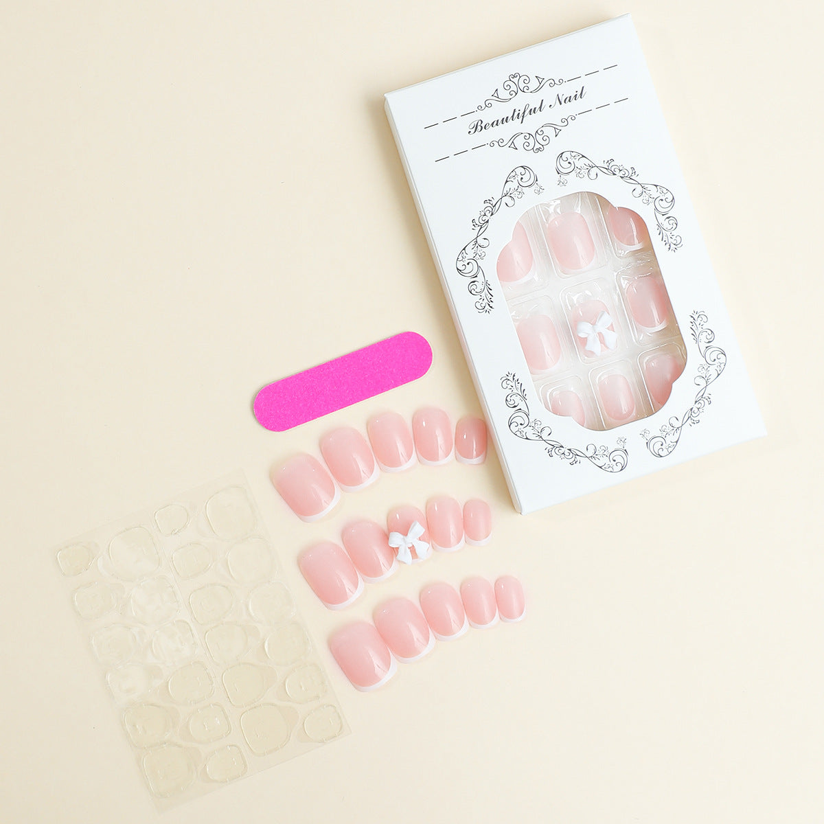 Set de uñas francesas con moño 3D press on - Dressygt