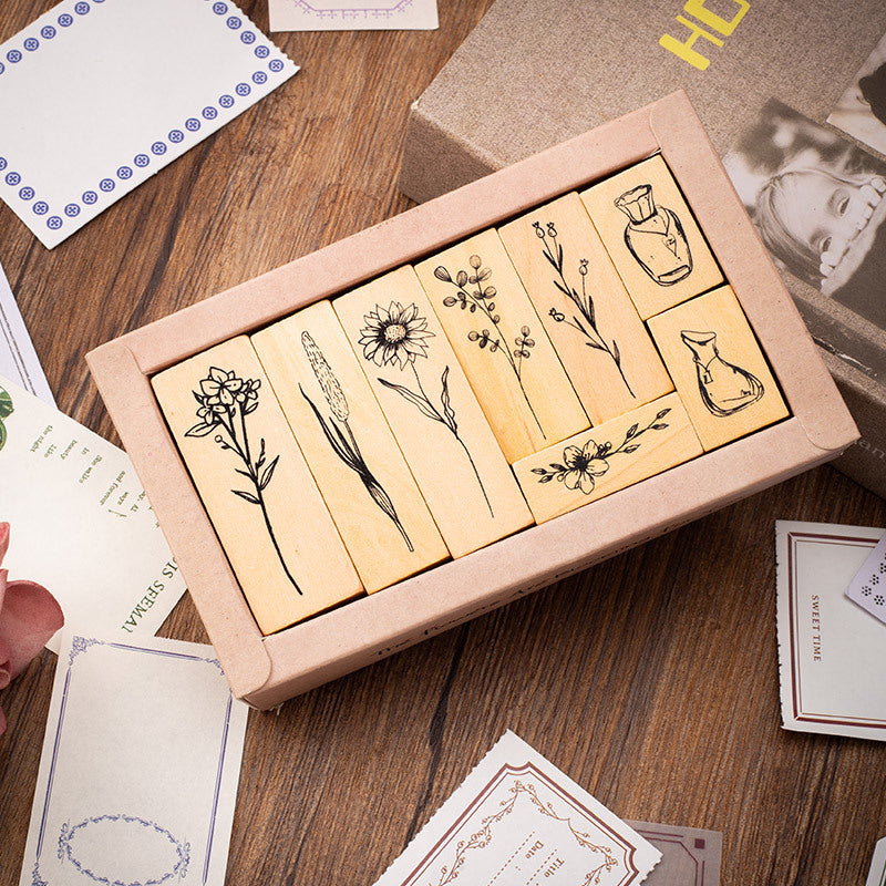Set de sellos decorativos con diseños de flores