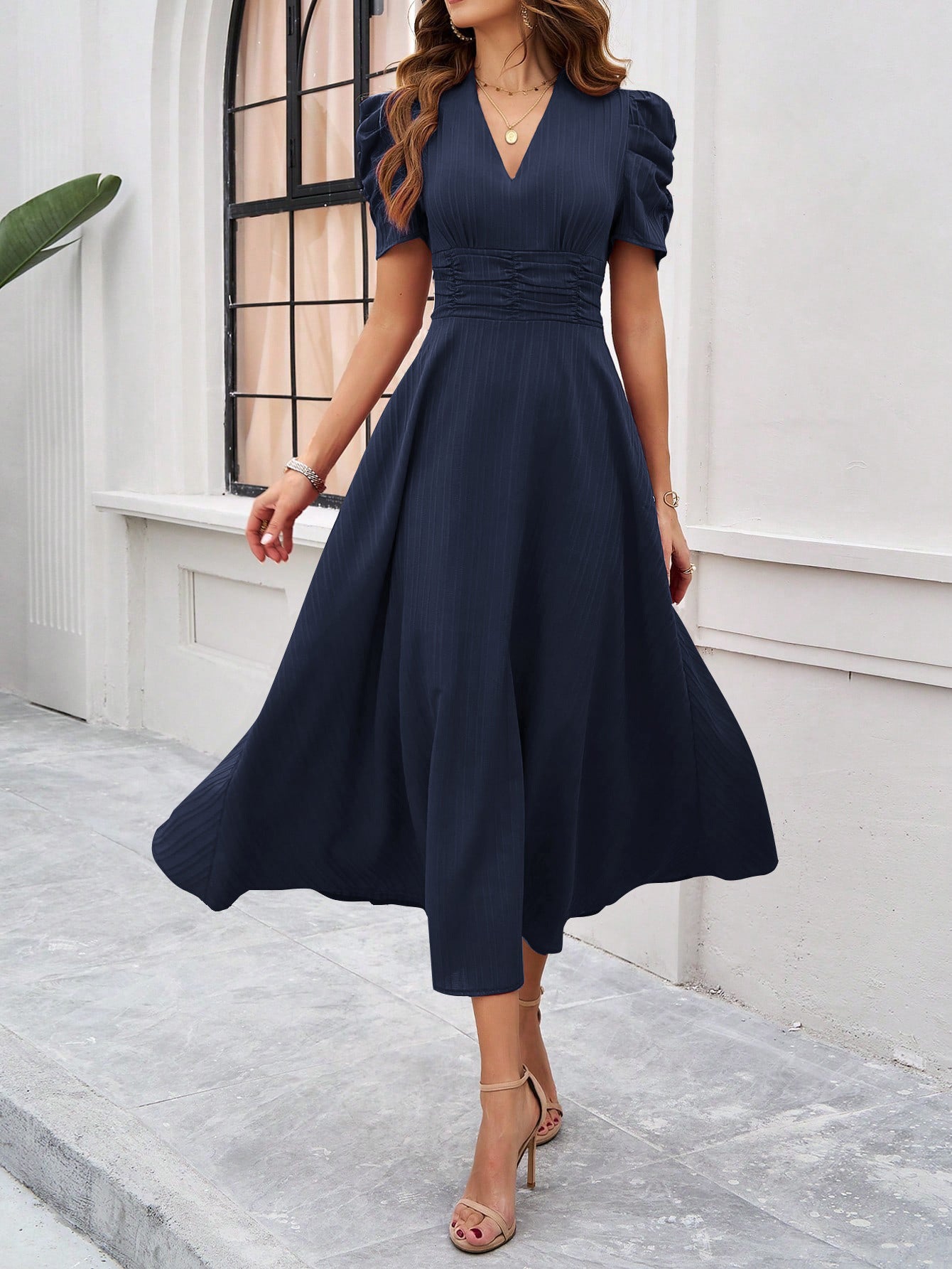Vestido classy con mangas fruncidas - Dressygt