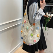 Tote bag tejido con flores