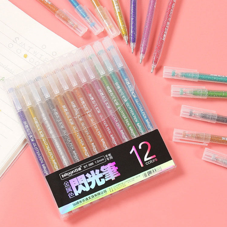 Set de 12 lapiceros con glitter