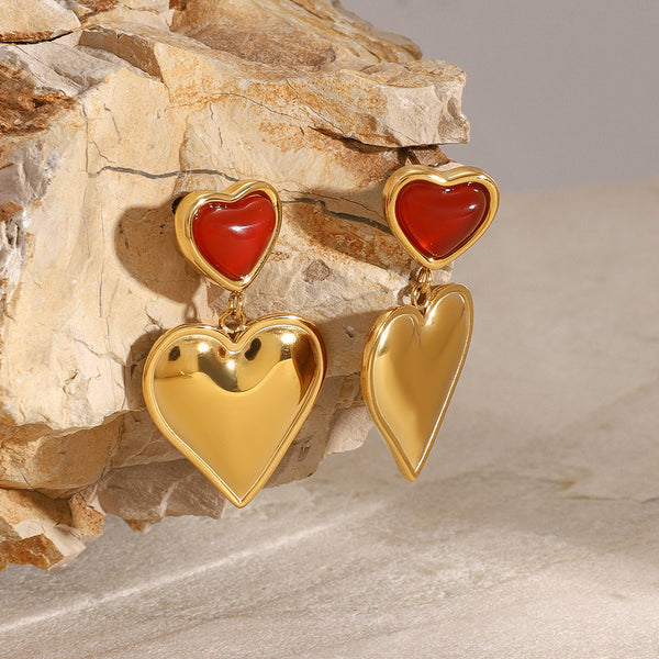 Aretes de corazòn rojos con dorados