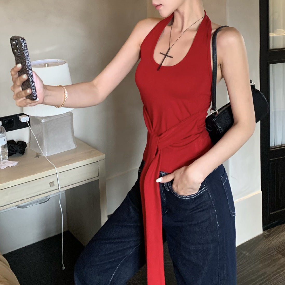 Top halter con escote y lazo - Dressygt