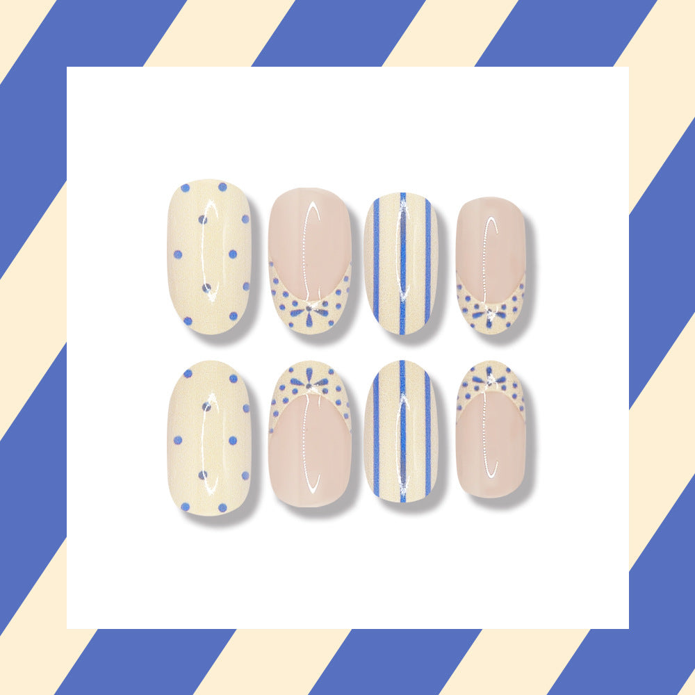 Set de uñas press on con diseño azul y nude - Dressygt