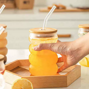 Vaso con pajilla de vidrio y tapa de bambú con diseño wavy - Dressygt