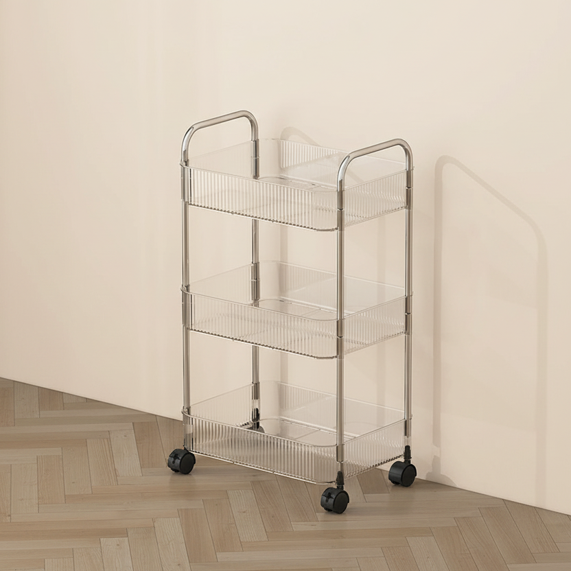 Carrito organizador transparente de 3 niveles