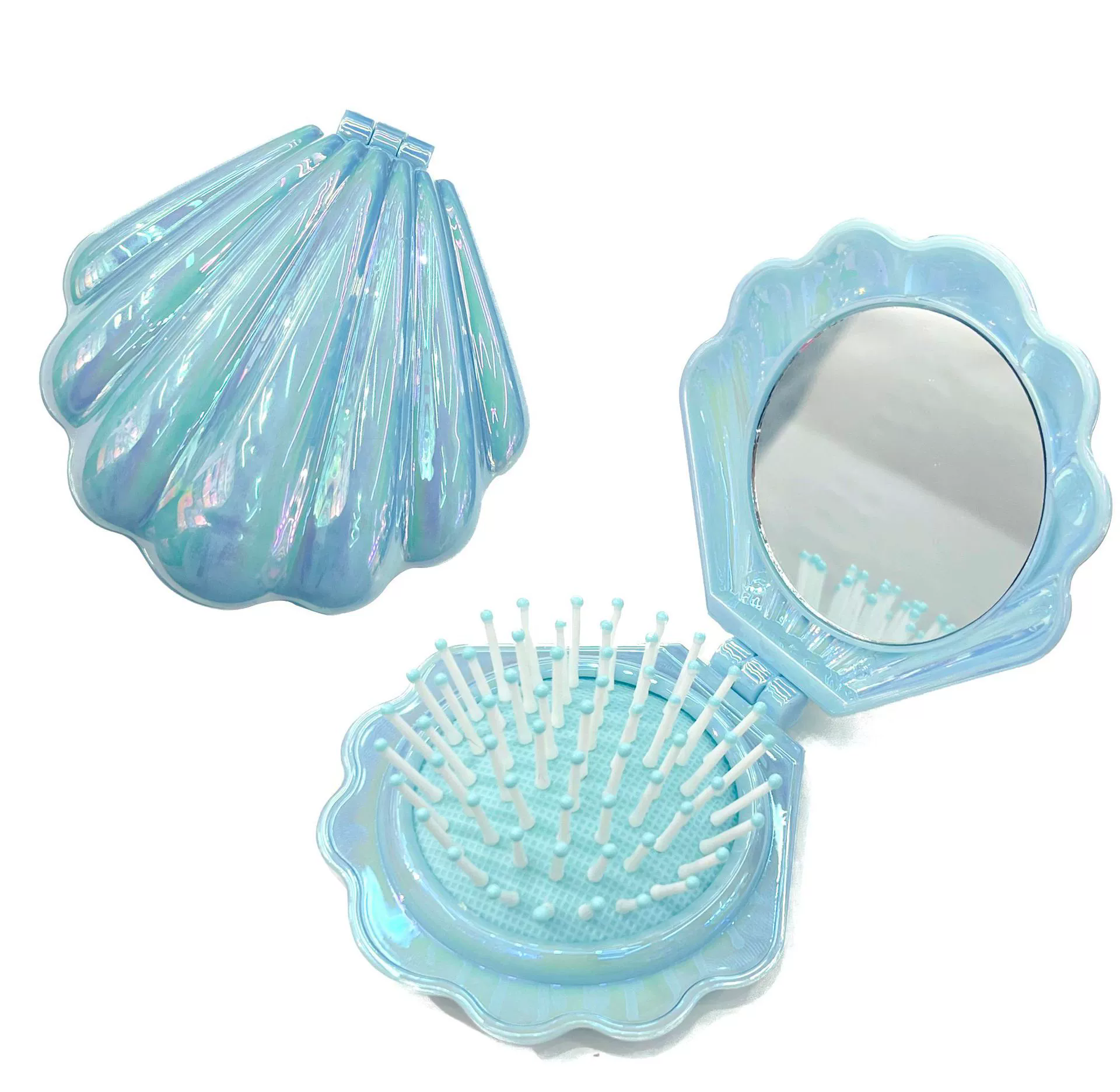 Mini peine plegable tipo concha con espejo