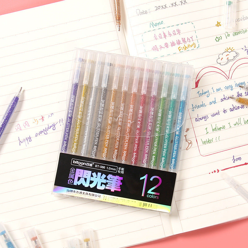 Set de 12 lapiceros con glitter