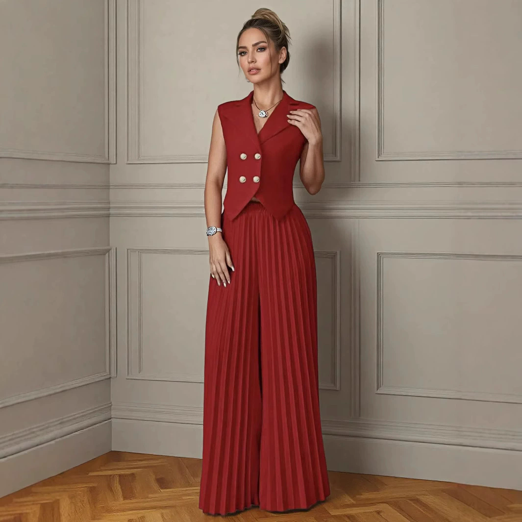 Conjunto elegante de chaleco y pantalón plisado - Dressygt