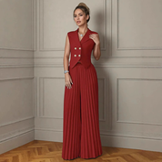 Conjunto elegante de chaleco y pantalón plisado - Dressygt