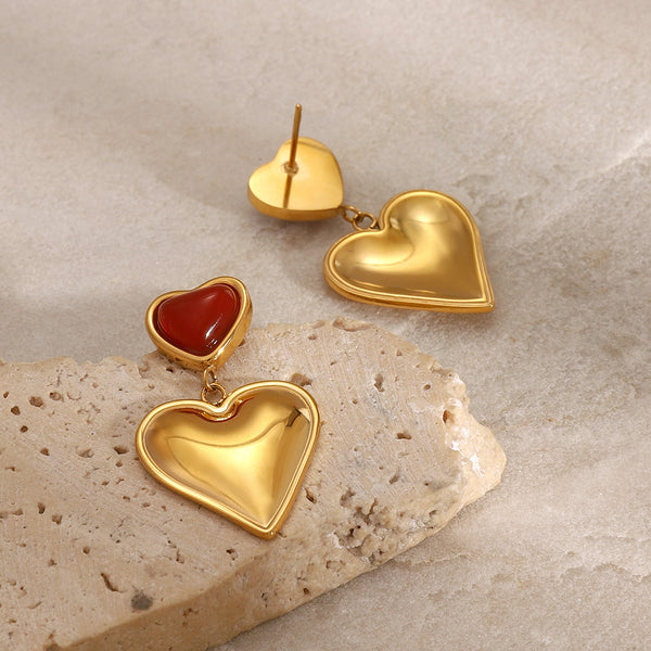 Aretes de corazòn rojos con dorados