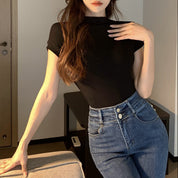 Blusa manga corta cuello alto - Dressygt