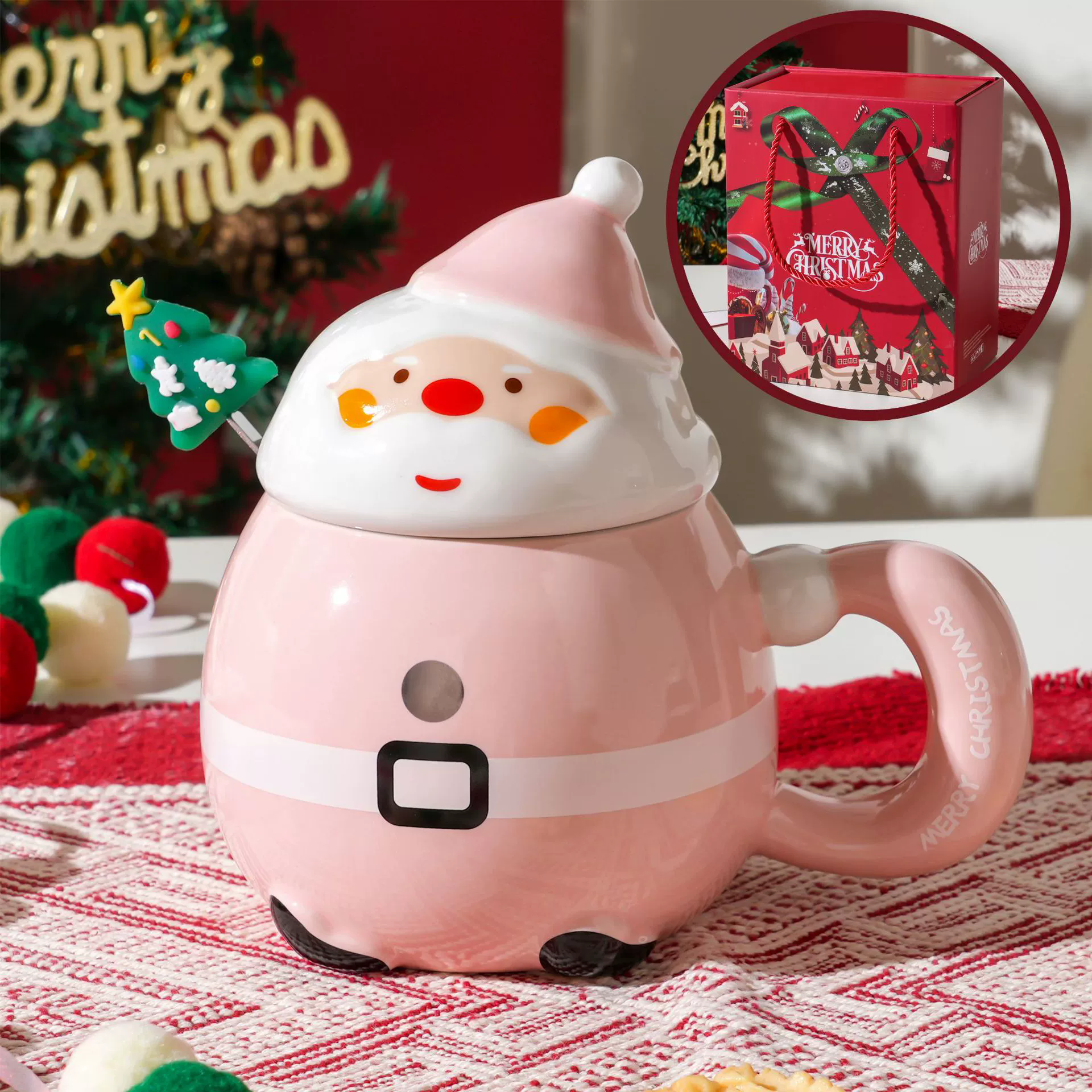 Set de taza navideña de santa claus