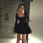 Vestido de manga larga con falda globo