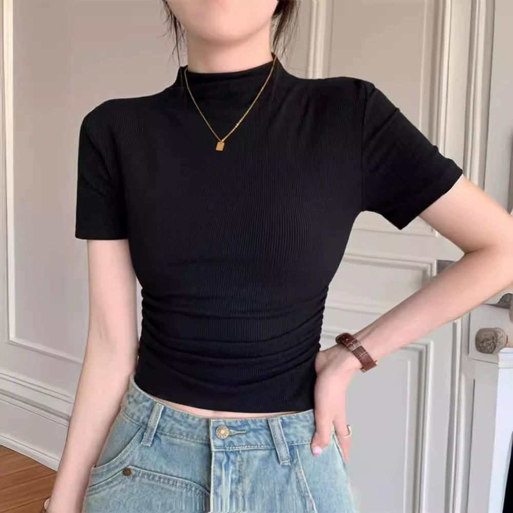 Blusa con cuello alto y mangas cortas - Dressygt