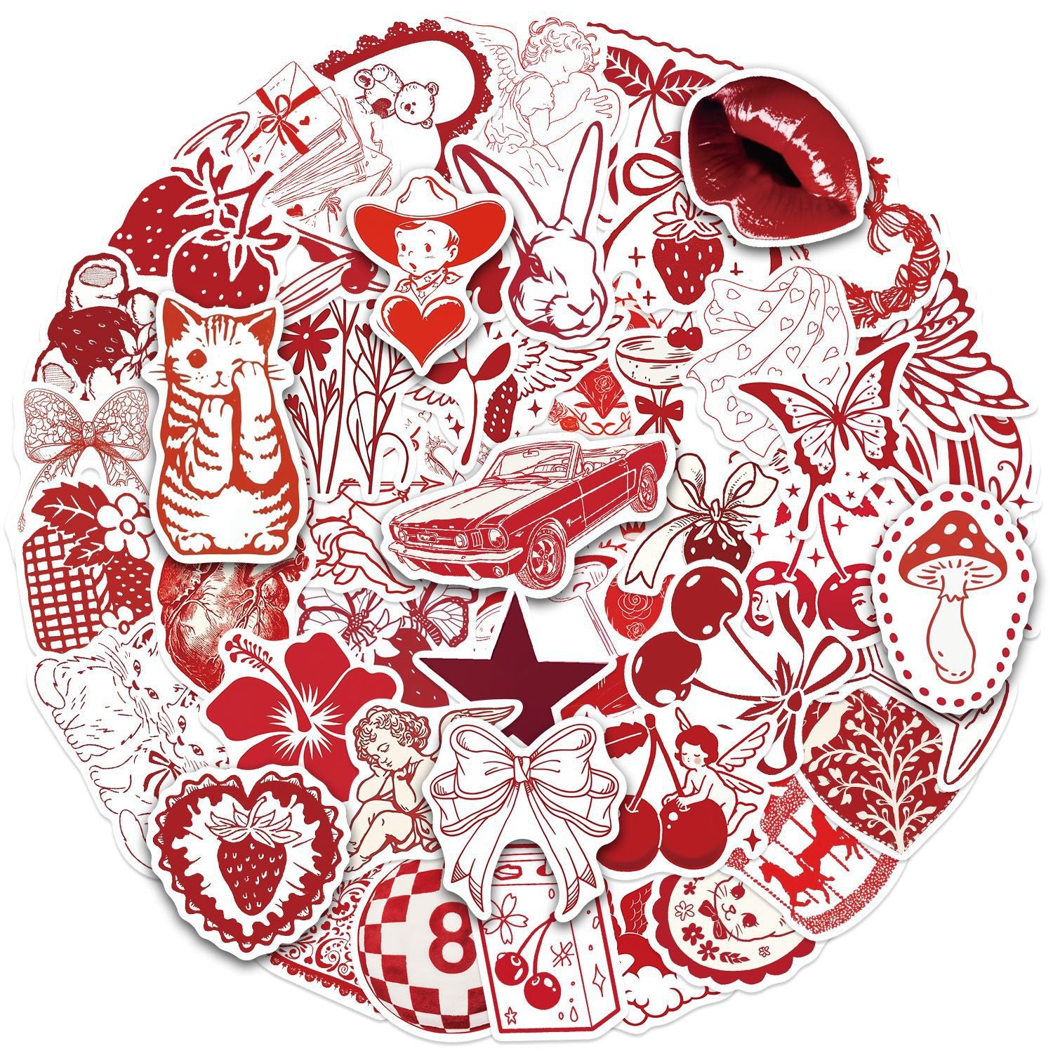 Set de 50 stickers estilo vintage rojos