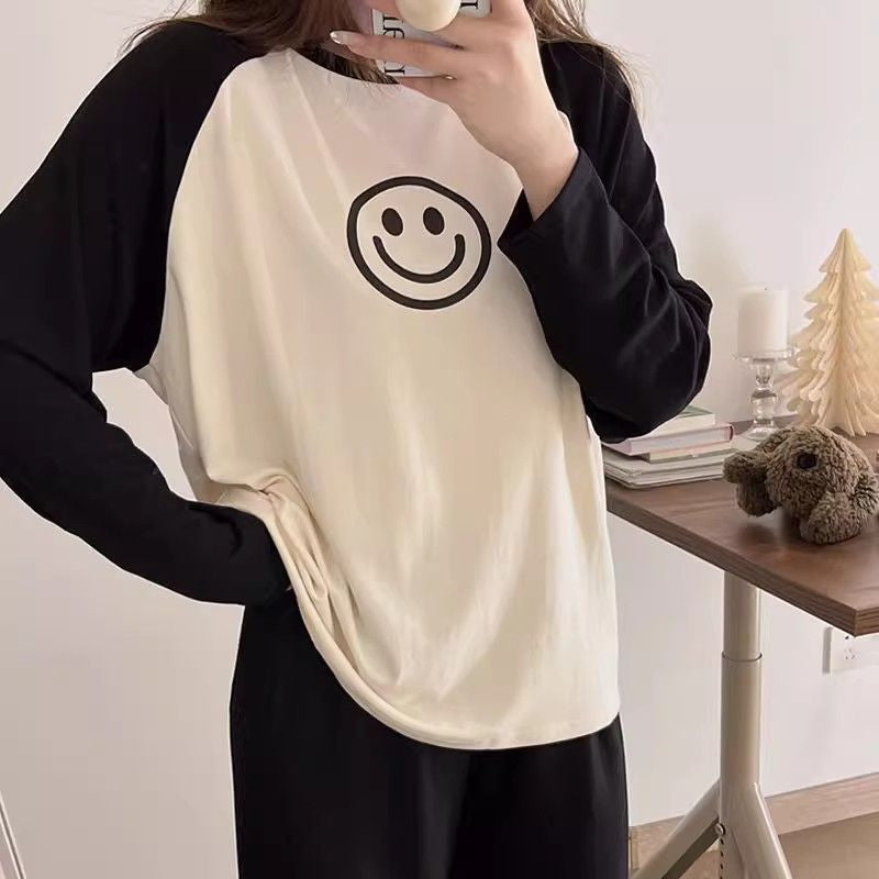Pijama de 2 piezas de manga larga con carita feliz
