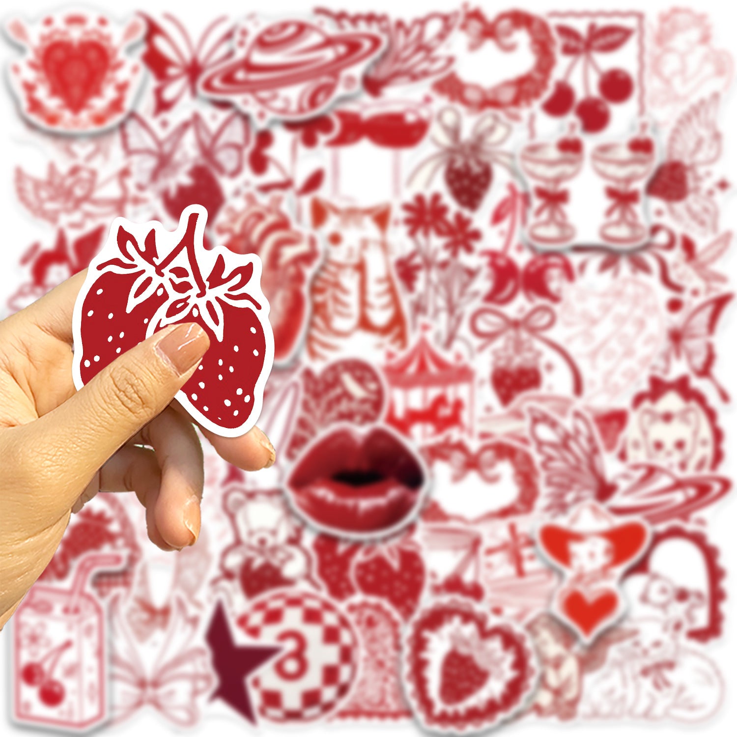 Set de 50 stickers estilo vintage rojos